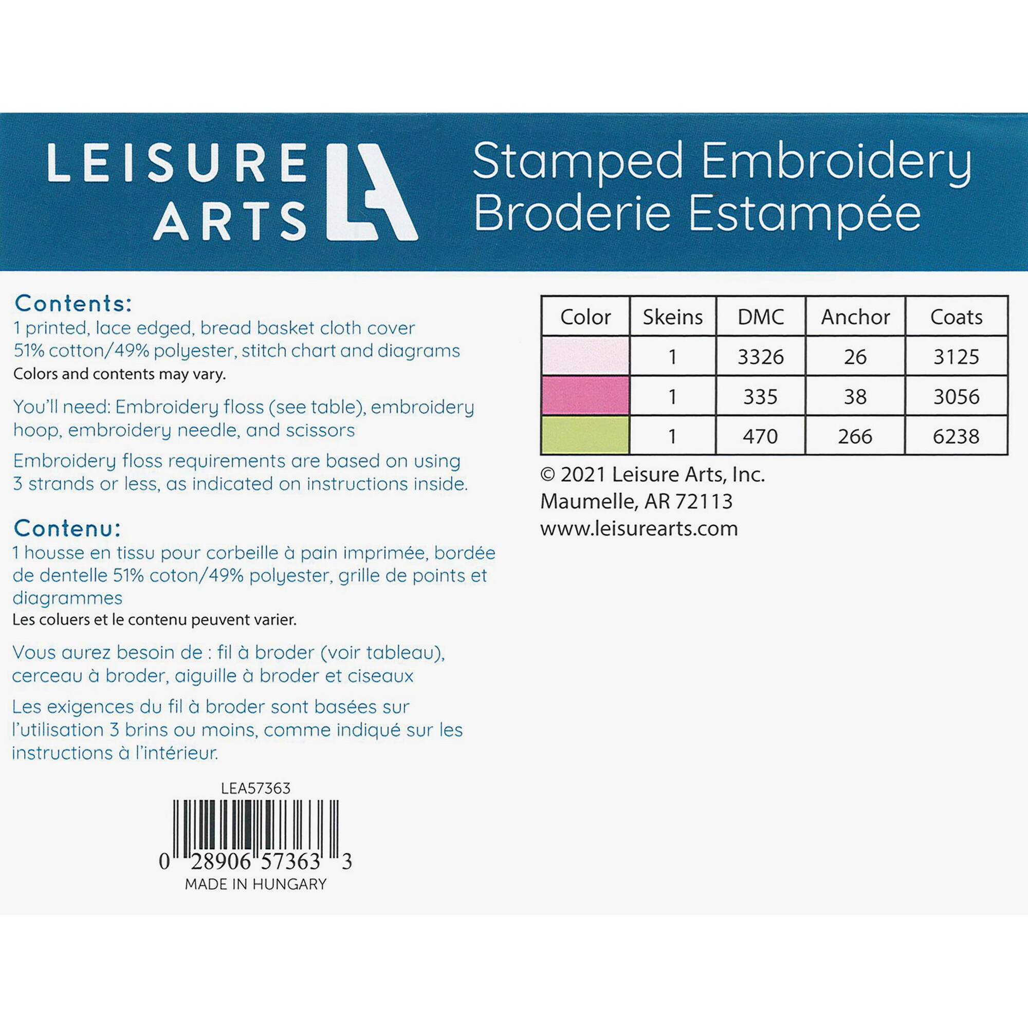 Leisure Arts® Pink Bread Basket Cloth Cover Stamped Embroidery Kit